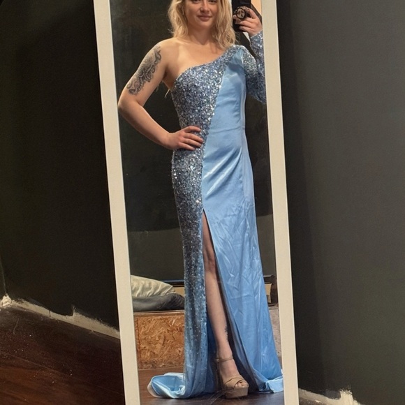Rachel Allan Blue Sequin Gown